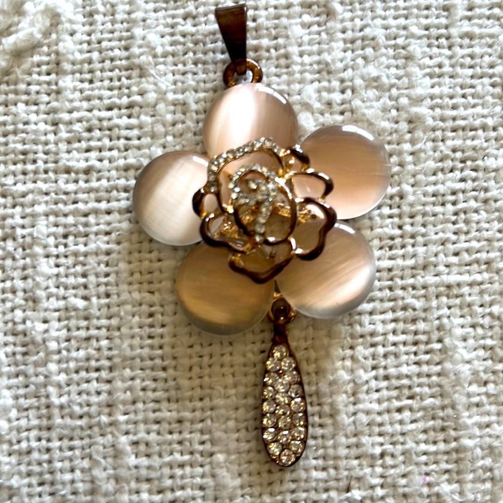 Betsey Johnson Pink and Gold Flower Pendant with Sparkling Stones